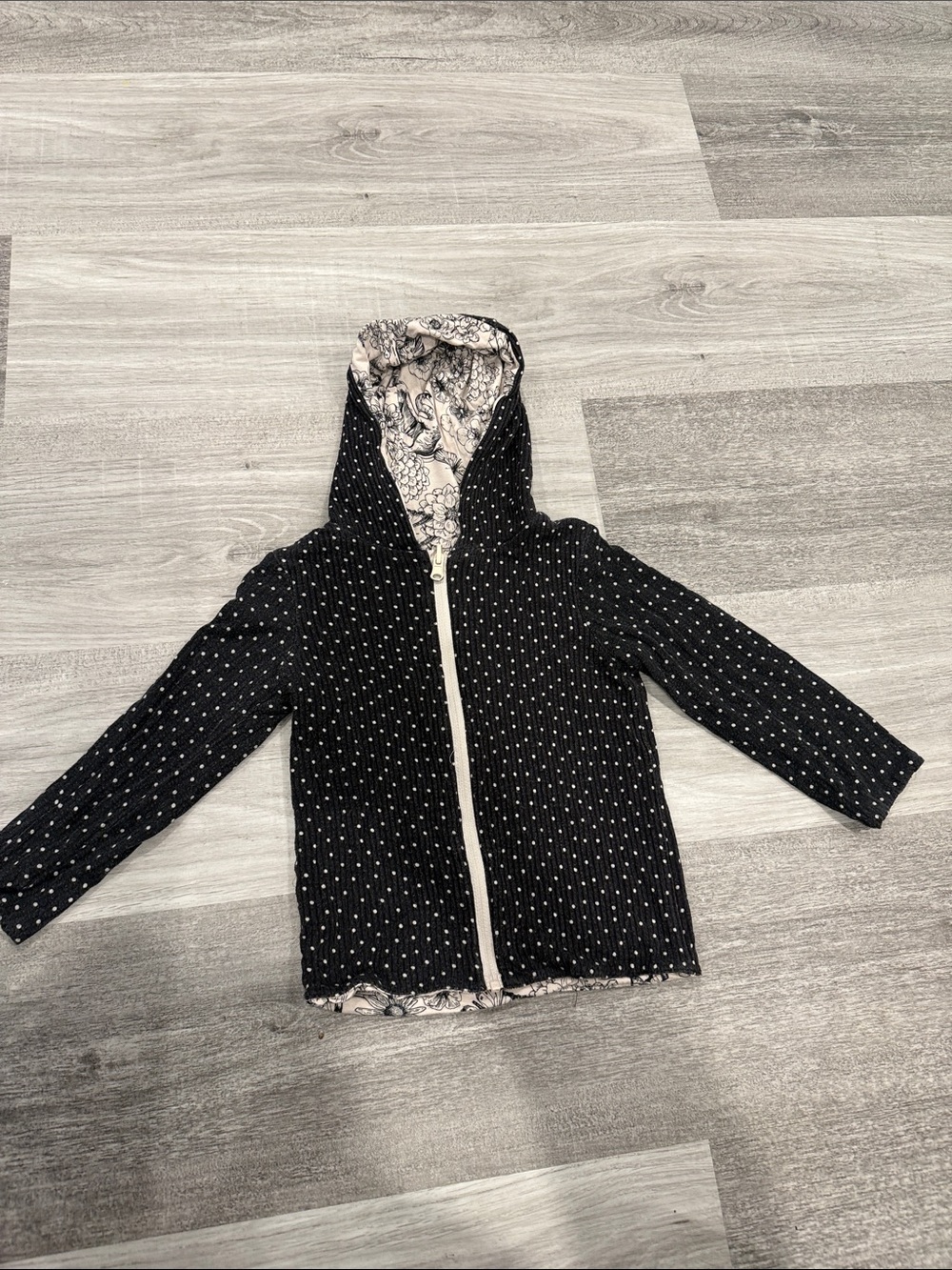 Posh Peanut Black Polka Dot Hooded Reversible Zip Jacket